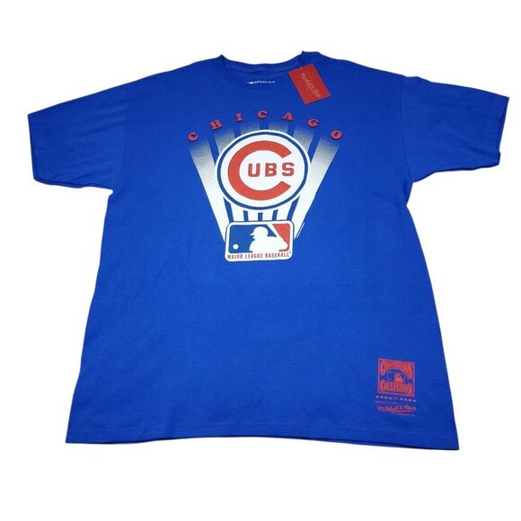 Chicago Cubs Mitchell & Ness Cooperstown Collection Blue Graphic Logo T-Shirt XL - Picture 1 of 7